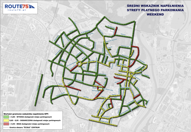 Heatmapa napełnienia strefy parkingowej - pomiary Route75